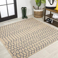 JONATHAN Y SMB108H-8SQ Ourika Moroccan Geometric Textured Weave Beige/Navy 8' Square Indoor/Outdoor Area Rug, Pet Friendly, Non-Shedding, Stain Resistant, Easy-Cleaning for Backyard, Patio, Porch