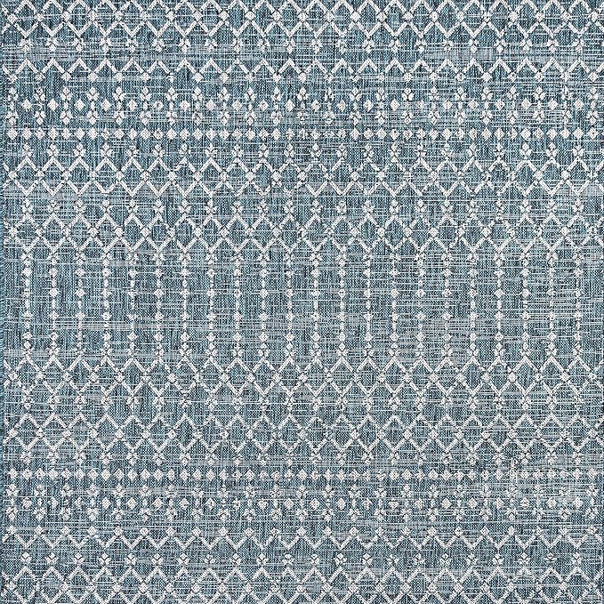 JONATHAN Y SMB108C-6SQ Ourika Moroccan Geometric Textured Weave Teal/Gray 6' Square Indoor/Outdoor Area Rug, Pet Friendly, Non-Shedding, Stain Resistant, Easy-Cleaning for Backyard, Patio, Porch