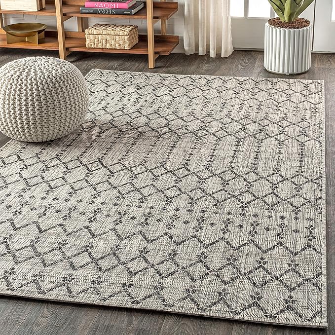 JONATHAN Y Moroccan Geometric Indoor Outdoor Area Rug 10X14 Light Gray/Black, Ourika Textured Weave for Backyard, Patio, Porch, Easy-Cleaning, High Traffic, Pet-Friendly, Non-Shedding (SMB108E-14)