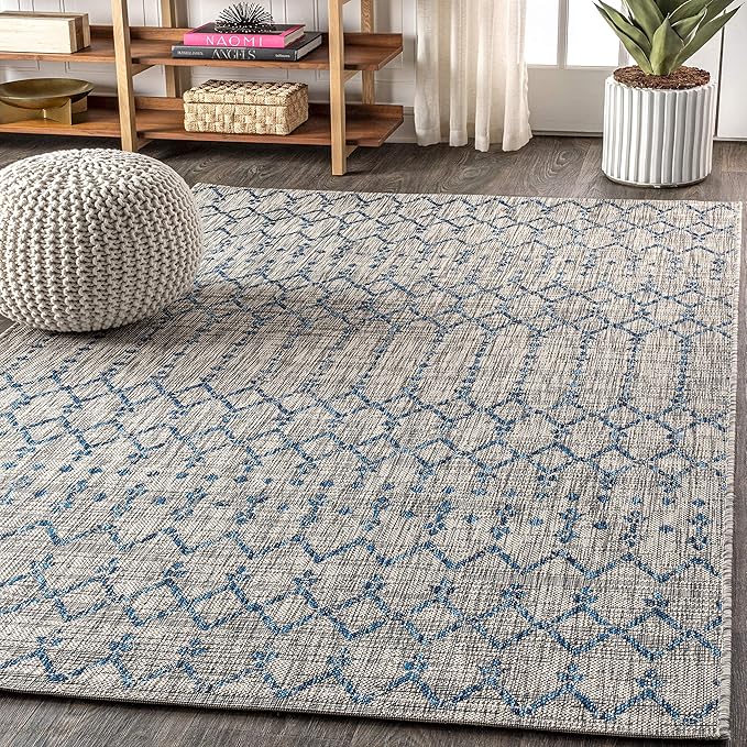 JONATHAN Y Moroccan Geometric Indoor Outdoor Area Rug 10X14 Light Gray/Navy, Ourika Textured Weave for Backyard, Patio, Porch, Easy-Cleaning, High Traffic, Pet-Friendly, Non-Shedding (SMB108A-14)